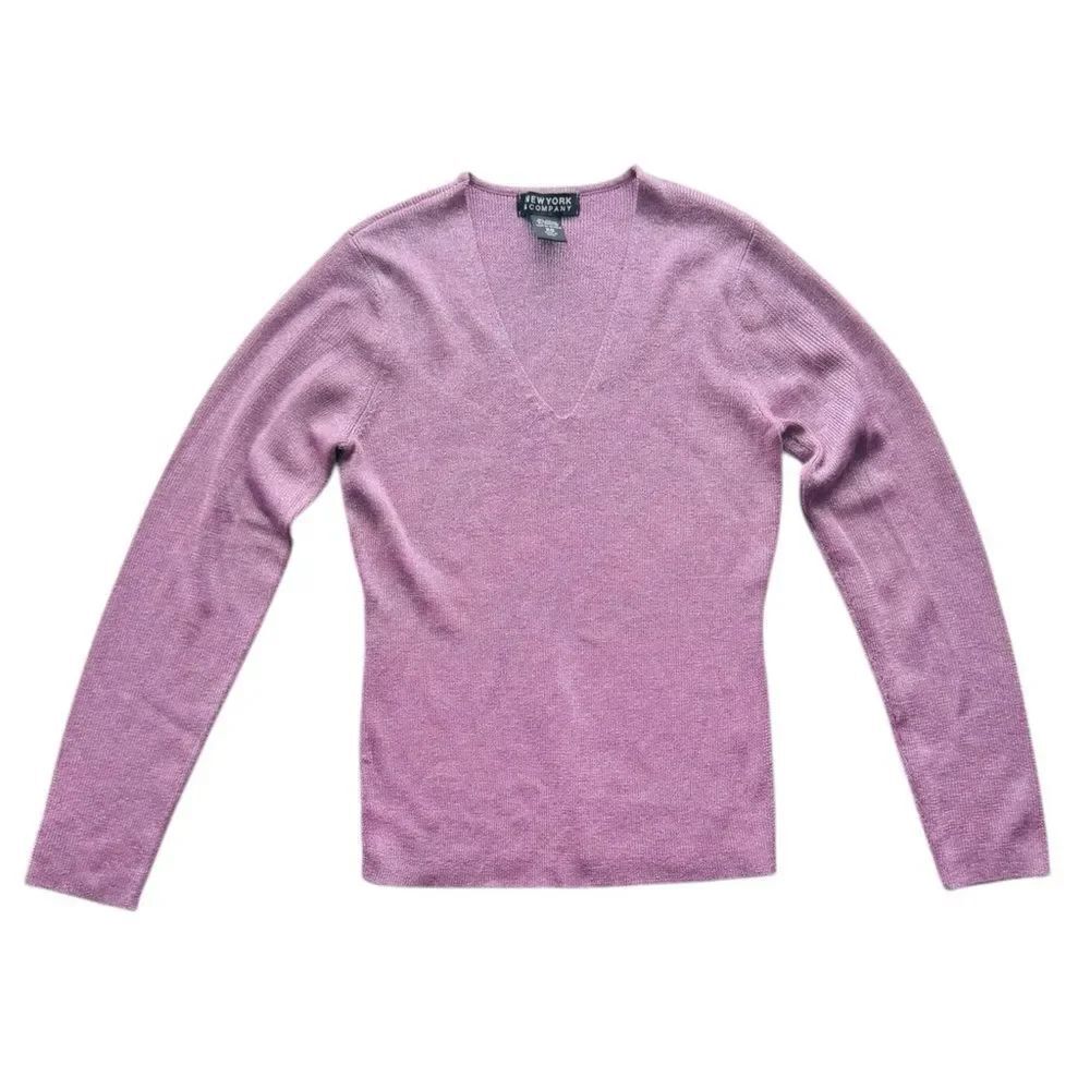 New York & Company Women's Purple Sparkle V-Neck Sweater Pullover (XS)